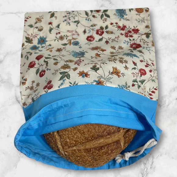 Floral Cotton Bread Bag Reusable Sourdough Natural Linen Bread Bag Zero Waste - Picture 1 of 4
